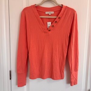 NWT LOFT Vibrant Coral Ribbed Top Size Medium